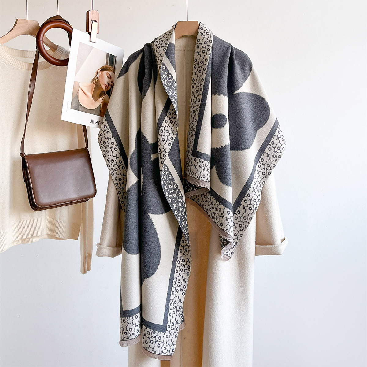 Cashmere Scarf - Scarf Women Large Flower Jacquard Shawl