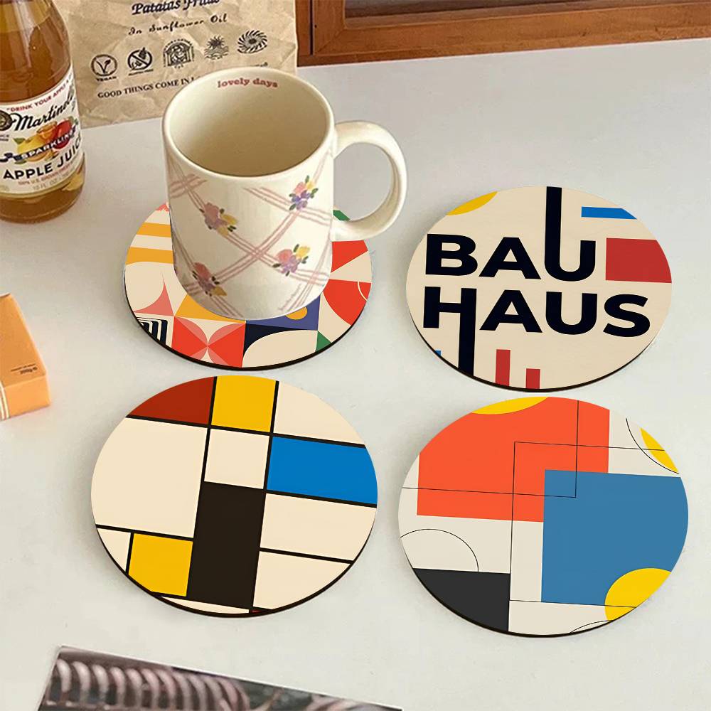 Abstract Bauhaus Round Wooden  - Marble Coaster Set ulasan dan harga