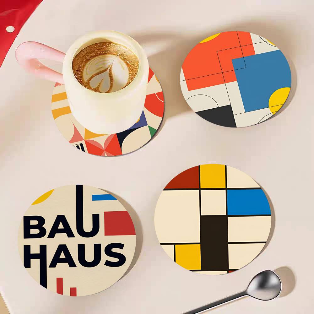 Abstract Bauhaus Round Wooden  - Marble Coaster Set ulasan dan harga